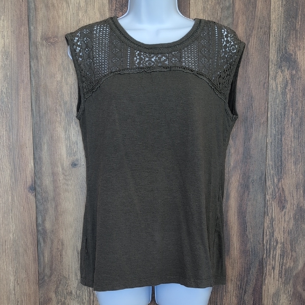 Eddie Bauer Dark Green Lace Tank Top M                                      L136